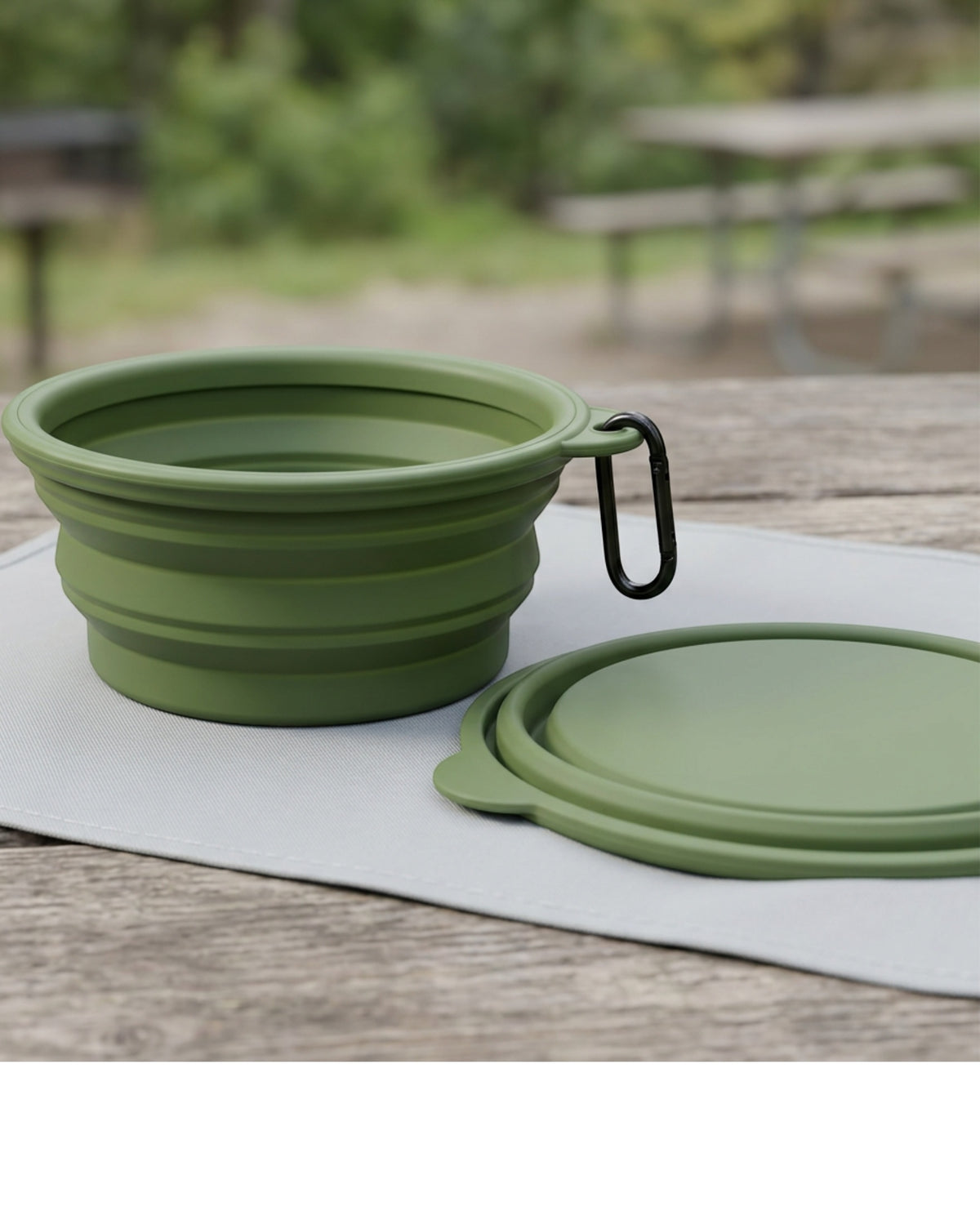 Hjxwd Collapsible Silicone Travel Pet Bowl with Lid 24 oz Moss - Lifestyle view