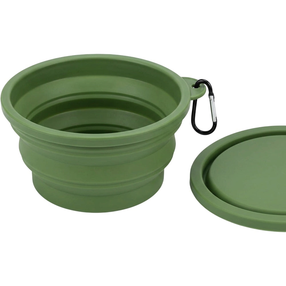 Hjxwd Collapsible Silicone Travel Pet Bowl with Lid 24 oz Moss - Product view