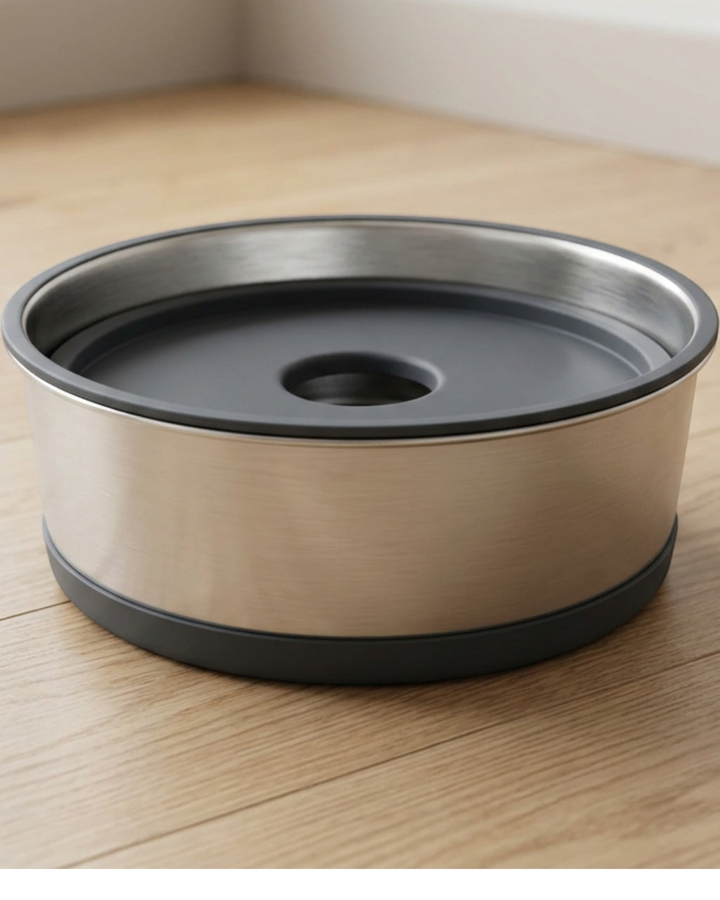 Hjxwd Stainless Floating Disc Pet Water Bowl 48 oz Charcoal - Lifestyle view