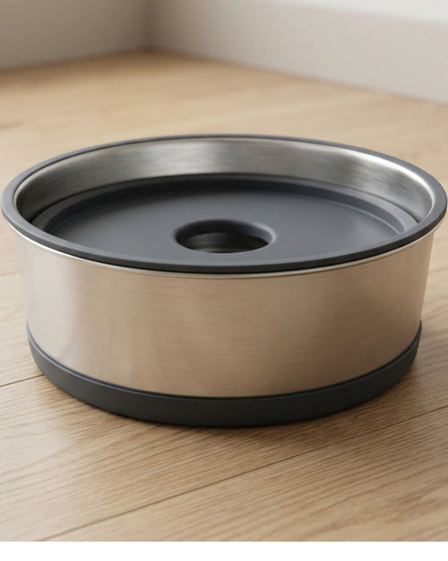 Hjxwd Stainless Floating Disc Pet Water Bowl 48 oz Charcoal - Lifestyle view